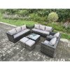 Fimous 10 Seater Rattan Garden Furniture Sofa Set with 2 Armchairs Square Coffee Table 2 Small Footstools Indoor Side Table Outdoor Rattan Set Dark Grey Mixed