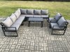 Fimous Aluminium Patio Outdoor Garden Furniture Lounge Corner Sofa Set with Oblong Coffee Table 2 Chairs Dark Grey