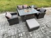 Fimous 5 Seater?Outdoor Rattan Sofa Set Garden Furniture Gas Firepit Dining Table Heater with Big Footstool Side Table Dark Grey Mixed