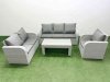 Fimous Patio PE Wicker 6 Seater Outdoor Rattan Furniture Sofa Sets with Oblong Coffee Table Reclining Chair Loveseat Sofa 3 Seater Sofa Light Grey