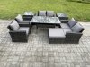 Fimous Rattan Garden Furniture Set Patio Outdoor Lounge Sofa Set with Oblong Dining Table Double Seat Sofa 2 Side Tables Big Footstool Dark Grey Mixed
