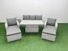 Fimous PE Rattan Garden Furniture Set Reclining Chair Sofa Lounge Sofa Set Adjustable Lifting Dining or Coffee Table Side Table 2 Big Footstool Light Grey