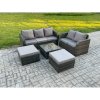 Fimous PE Rattan Garden Furniture Sets 7 Seater Outdoor Lounge Sofa Set Square Coffee Table 2 Big Footstool