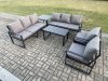 Fimous Aluminium 6 Pieces Garden Furniture Set with Cushions 8 Seater Outdoor Patio Lounge Sofa Set with 2 Armchairs Side Table Dark Grey