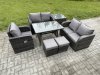 Fimous 7 Pieces Outdoor Garden Dining Sets Rattan Furniture With Dining Table Armchairs Love Sofa Side Table 2 Small Footstools Dark Grey Mixed