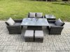 Fimous Outdoor Garden Dining Sets 6 Seater Rattan Patio Furniture Sofa Set with Rising Lifting Table Side Table 2 Small Footstools Dark Grey Mixed