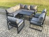Fimous 8 Seater Aluminium Outdoor Garden Furniture Set Patio Lounge Sofa with Oblong Coffee Table Chair Dark Grey