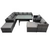 Fimous Outdoor PE Rattan Sofa Set with Dining Table Patio Garden Furniture Sets with 2 Big Stool Dark Grey Mixed