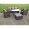 Fimous PE Rattan Garden Furniture Set Adjustable Chair Sofa Lounge 3 Seater Sofa Oblong Rectangular Dining Table Footstool