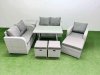 Fimous 8 Seater Outdoor Rattan Garden Furniture Set Love Sofa Reclining Chair Set with Rectangular Dining Table Side Table 3 Footstools Light Grey