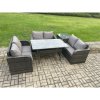 Fimous Wicker PE Rattan Sofa Outdoor Garden Furniture Set with Rectangular Dining Table Side Table Dark Grey Mixed