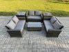 Fimous Dark Grey 6 Seater Outdoor Rattan Garden Furniture Set Patio Love Sofa Rectangular Coffee Table Set with 2 Side Tables