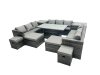Fimous Rattan Dining Table Sofa Set with 2 Side Tables 4 Stools Outdoor 13 Seat Garden Furniture Set Dark Grey Mixed