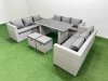 Fimous Patio Outdoor Garden Furniture Sets with Black Glass Top Dining Table 3 Seater Sofa 2 Small Stool Light Grey