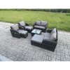 Fimous Garden Furniture Set Rattan Outdoor Lounge Sofa Chair With Tempered Glass Table 3 Footstools Dark Grey Mixed
