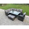 Fimous High Back Rattan Garden Furniture Corner Sofa Sets Adjustable Rising Table Dark Mixed Grey 9 seater left corner