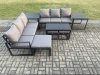 Fimous Aluminium 9 Seater Garden Furniture Outdoor Patio Sofa Set with Rectangular Coffee Table 3 Footstools 2 Side Tables Dark Grey