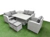Fimous High Back Poly Rattan Garden Furniture Set with Reclining Chair Loveseat Sofa Adjustable Lifting Dining or Coffee Table Indoor Outdoor Patio Set 2 Stool Side Table Light Grey