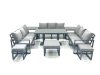 Fimous 12 Seater Garden Sofa Set Aluminium Furniture Rising Dining Tabe Set with 2 Side Tables 3 Footstools Dark Grey