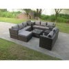 Fimous Indoor Outdoor Rattn Garden Furniture Sofa Set Table Chair Footstool Dark Grey Mixed