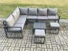 Fimous 8 Seater Aluminium Garden Furniture Set Outdoor Lounge Corner Sofa Square Coffee Table Sets with 2 Small Footstools Dark Grey