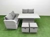 Fimous 6 Seater Outdoor Love Sofa Set Rattan Garden Furniture Set with Adjustable Lifting Dining or Coffee Table 2 Small Stools Light Grey
