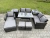 Fimous Garden Dining Set Wicker PE Rattan Outdoor Furniture Sofa with Rectangular Dining Table Double Seat Sofa 2 Side Tables 3 Footstools Dark Grey Mixed