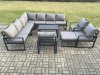 Fimous Aluminium Patio Outdoor Garden Furniture Lounge Corner Sofa Set with Oblong Coffee Table Big Footstool 3 Chair Dark Grey