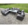 Fimous 8 Seater Dark Grey PE Wicker Rattan Garden Furniture Set Reclining Chair Lounge 3 Seater Sofa Set Outdoor Rectangular Dining Table