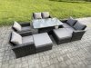 Fimous 8 Seater Wicker Rattan Garden Furniture Rising Table Set with 2 Big Footstool Double Seat Sofa Armchairs Dark Grey Mixed