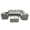 Fimous 8 Seater Outdoor Lounge Rattan Corner Sofa Set Garden Furniture Rectangular Dining Table Chair