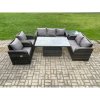 Fimous Wicker PE Rattan Outdoor Garden Furniture Sets Height Adjustable Rising lifting Dining Table Reclining Chair Sofa Set with Side Table Dark Grey Mixed