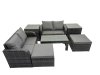 Fimous 3 Seater Sofa Reclining Chair Coffee Table Set Rattan Garden Outdoor Furniture Set with 2 Side Tables 2 Big Stools Dark Grey Mixed