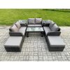 Fimous Outdoor Garden Furniture Sets 8 Seater Wicker Rattan Furniture Sofa Sets with Rectangular Coffee Table Love seat Sofa 2 Big Footstool 2 Side Tables
