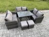 Fimous Outdoor Rattan Garden Furniture Set 8 Seater Patio Love Sofa Set with Rectangular Dining Table 2 Small Footstool Dark Grey Mixed