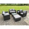 Fimous 7 Seater Dark Grey Mixed High Back Rattan Sofa Set Square Coffee Table Garden Furniture 2 Seater Sofa Chairs Outdoor Patio