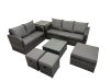 Fimous Wicker PE Rattan Garden Outdoor Furniture Set Love Sofa Square Coffee Table Set with 3 Stools Side Table Dark Grey Mixed