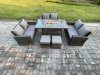 Fimous High Back Rattan Garden Furniture Sofa Sets with Outdoor Furniture Gas Firepit Dining Table Set 2 Small Footstools Dark Grey Mixed