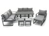 Fimous Outdoor Garden Furniture Set Aluminium Lounge Sofa Adjustable Rising Lifting Dining Table Sets with 3 Footstools Dark Grey