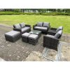 Fimous 9 Seater Dark Grey Mixed High Back Rattan Sofa Set Coffee Table Garden Furniture Outdoor 3 Stools