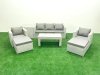 Fimous Rattan Garden Furniture Set 7 Seater Outdoor Garden Sofa 2 Chairs Oblong Coffee Table Set with 2 Stools Side Table Light Grey Mixed