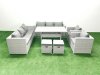Fimous Rattan Garden Furniture Set Outdoor 8 Seater Patio Dinin g Sofa Sets with Dining Table 2 Chairs 2 Small Footstools Light Grey Mixed