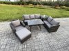 Fimous 7 Seater Outdoor Rattan Garden Furniture Set Patio Lounge Sofa Set with Dining Table Big Footstool Side Table Dark Grey Mixed