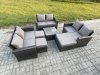 Fimous Outdoor Lounge Sofa Set Wicker PE Rattan Garden Furniture Set with Square Coffee Table Double Seat Sofa 3 Footstools Dark Grey Mixed