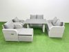 Fimous 6 Pieces Outdoor PE Rattan Sofa Reclining Chair Set Patio Garden Furniture Sets with Cushions Big Stool Light Grey