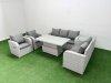 Fimous PE Rattan Garden Furniture Set Reclining Chair Sofa Double Love Seat 2 Seater Sofa Lounge Set Adjustable Lifting Dining or Coffee Table Side Table Light Grey