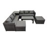 Fimous Garden Rattan Outdoor Furniture Set 8 Seater Patio Corner Sofa Oblong Coffee Table with 2 Big Stool Side Table Dark Grey