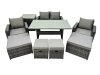 Fimous 8 Seater Wicker PE Rattan Furniture Outdoor Dining Table Double Seat Sofa Side Table 4 Stools Set Dark Grey Mixed