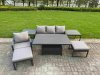 Fimous 6-Piece Aluminium Garden Furniture Sets 6 Seater Outdoor Conversational Dining Set with Adjustable Rising Lifting Dining Table Side Table