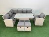 Fimous 9 Seat Rattan Outdoor Garden Furniture Corner Sofa Set Adjustable Lifting Dining or Coffee Table Set with 2 Small Footstools Light Grey
